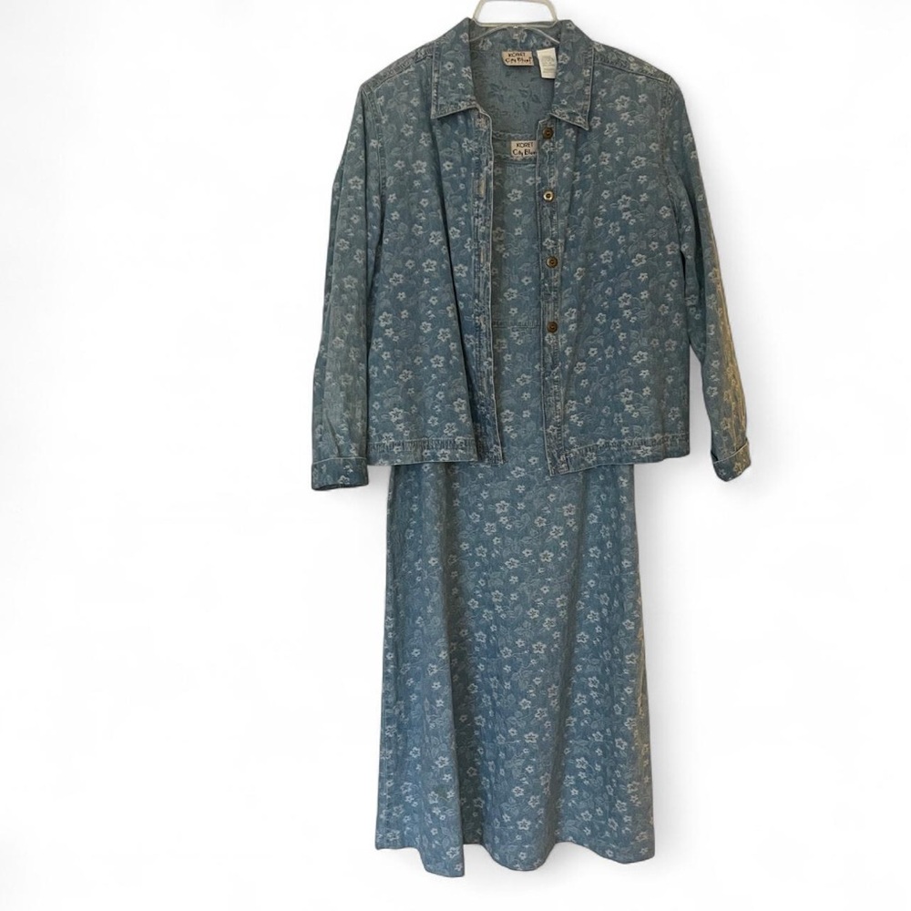 Koret City Blues Petite Denim-Style Floral Dress & Jacket Set Sz M (also fits L)